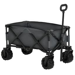 image-Outsunny Outdoor Cart Folding Cargo Wagon Trailer Beach w/ Handle Dark Grey
