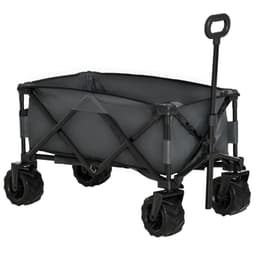 image-Outsunny Outdoor Cart Folding Cargo Wagon Trailer Beach w/ Handle Dark Grey