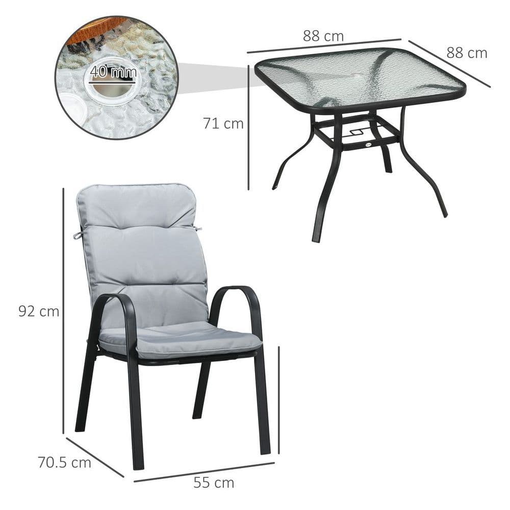 image-Outsunny Garden Dining Set, Glass Table w/ Umbrella Hole & Texteline Seats