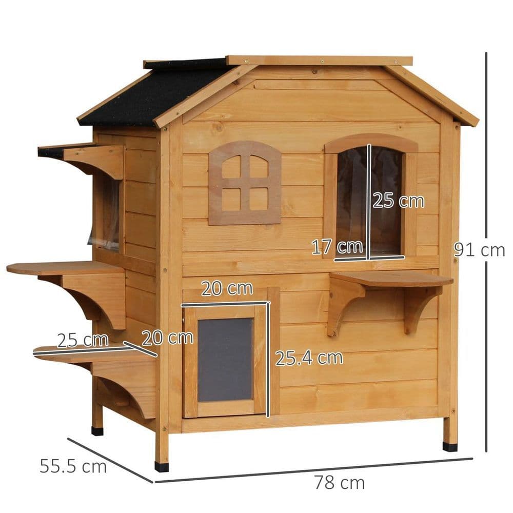 image-Wooden Cat House Cat Cave Pet Shelter Condos Outdoor Natural Wood Finish