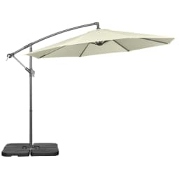 image-Outsunny 3(m) Banana Parasol Cantilever Umbrella Garden w/ Base Weights, Beige