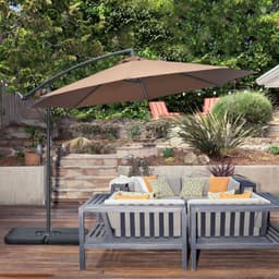 image-Outsunny 3(m) Banana Parasol Cantilever Umbrella Garden w/ Base Weights, Coffee