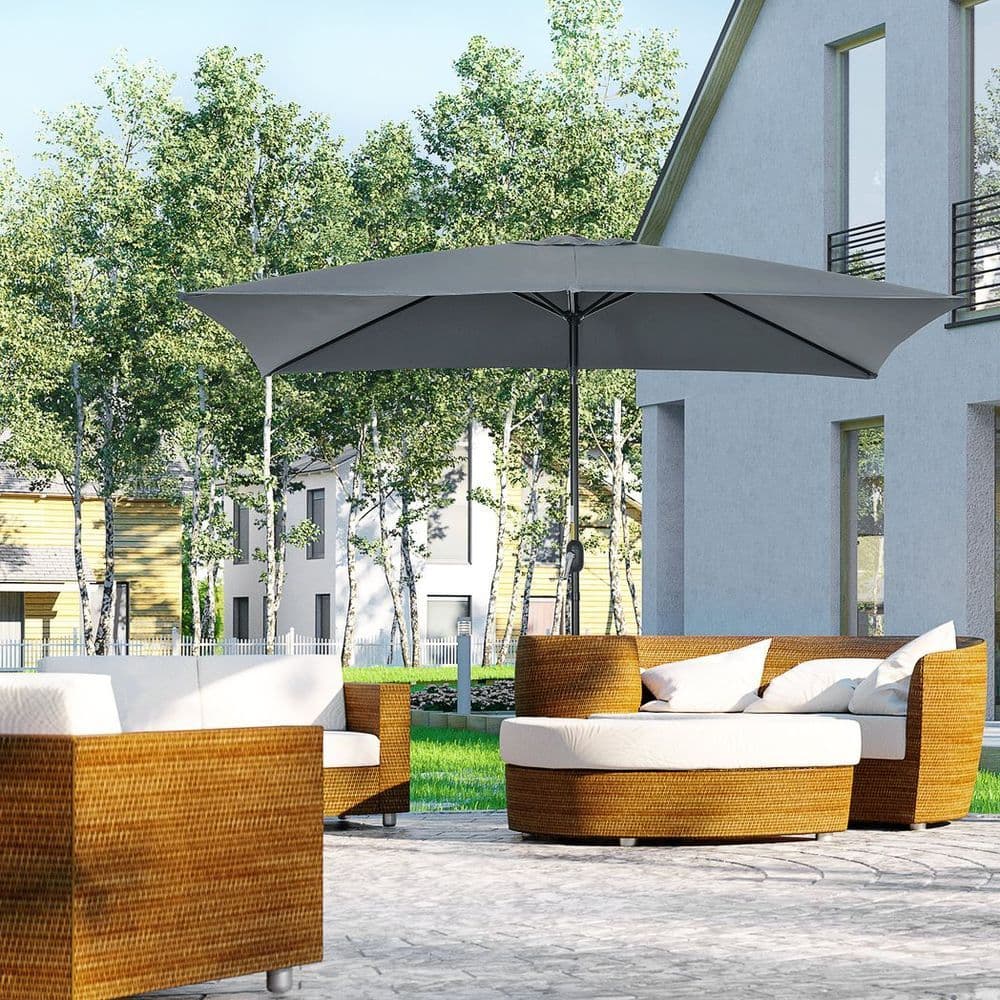 image-Outsunny 3x2m Patio Parasol Canopy Tilt Crank 6 Ribs Sun Shade Garden Dark Grey