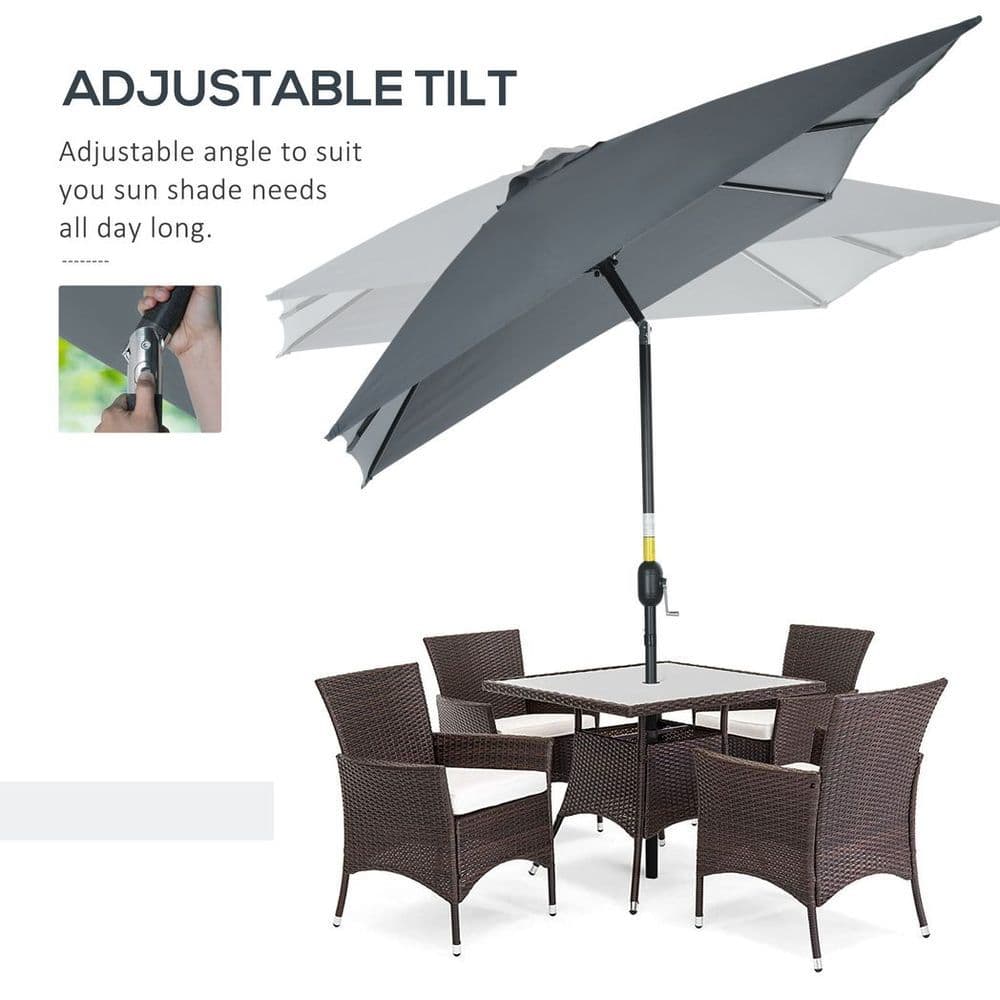 image-Outsunny 3x2m Patio Parasol Canopy Tilt Crank 6 Ribs Sun Shade Garden Dark Grey