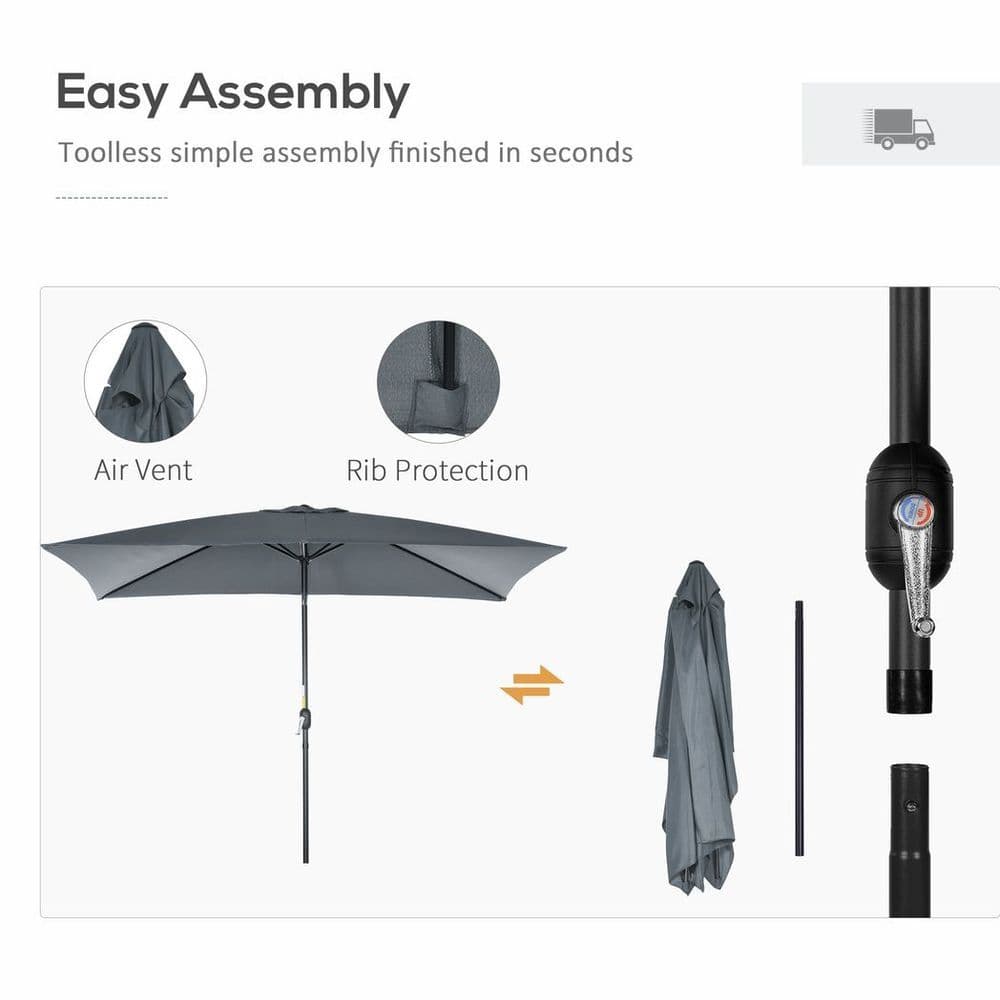 image-Outsunny 3x2m Patio Parasol Canopy Tilt Crank 6 Ribs Sun Shade Garden Dark Grey