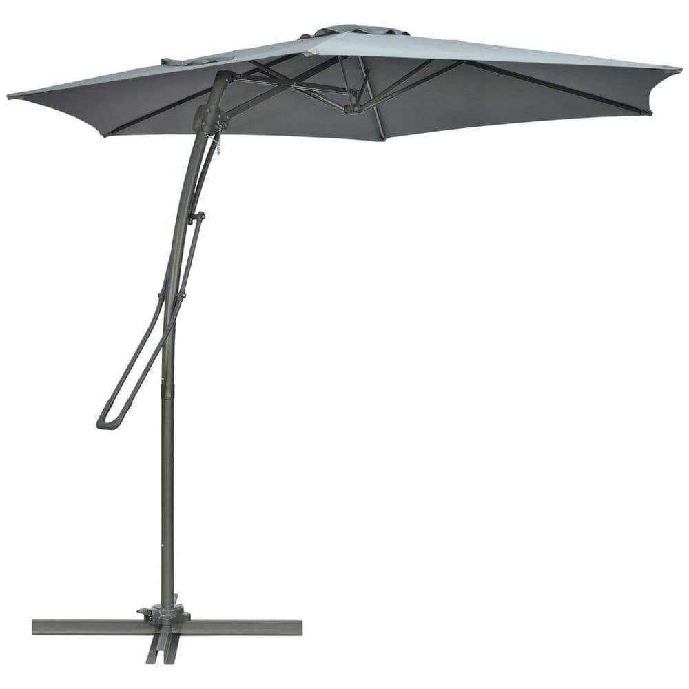 image-Outsunny 3m Cantilever Parasol with Easy Lever Crank Handle 6 Metal Ribs Grey