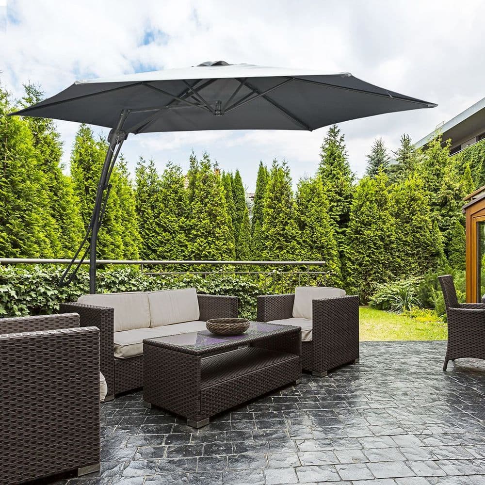 image-Outsunny 3m Cantilever Parasol with Easy Lever Crank Handle 6 Metal Ribs Grey