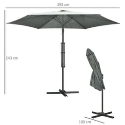 image-Outsunny 3m Cantilever Parasol with Easy Lever Crank Handle 6 Metal Ribs Grey