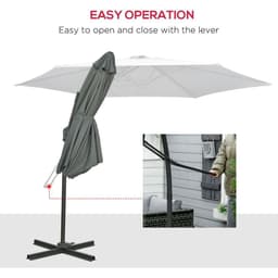 image-Outsunny 3m Cantilever Parasol with Easy Lever Crank Handle 6 Metal Ribs Grey