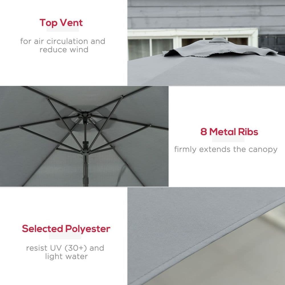 image-Outsunny 3m Cantilever Parasol with Easy Lever Crank Handle 6 Metal Ribs Grey