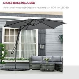 image-Outsunny 3m Cantilever Parasol with Easy Lever Crank Handle 6 Metal Ribs Grey