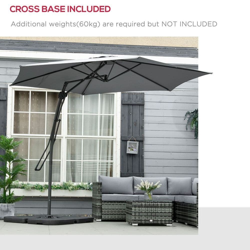 image-Outsunny 3m Cantilever Parasol with Easy Lever Crank Handle 6 Metal Ribs Grey
