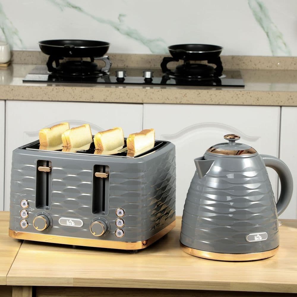 image-HOMCOM Kettle and Toaster Set 1.7L Rapid Boil Kettle & 4 Slice Toaster Grey
