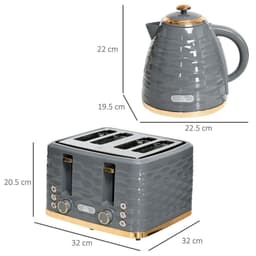 image-HOMCOM Kettle and Toaster Set 1.7L Rapid Boil Kettle & 4 Slice Toaster Grey