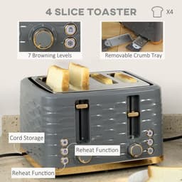image-HOMCOM Kettle and Toaster Set 1.7L Rapid Boil Kettle & 4 Slice Toaster Grey