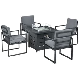 image-4 Seater Aluminium Garden Furniture Set with Gas Firepit Table, Grey