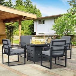 image-4 Seater Aluminium Garden Furniture Set with Gas Firepit Table, Grey
