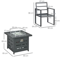 image-4 Seater Aluminium Garden Furniture Set with Gas Firepit Table, Grey