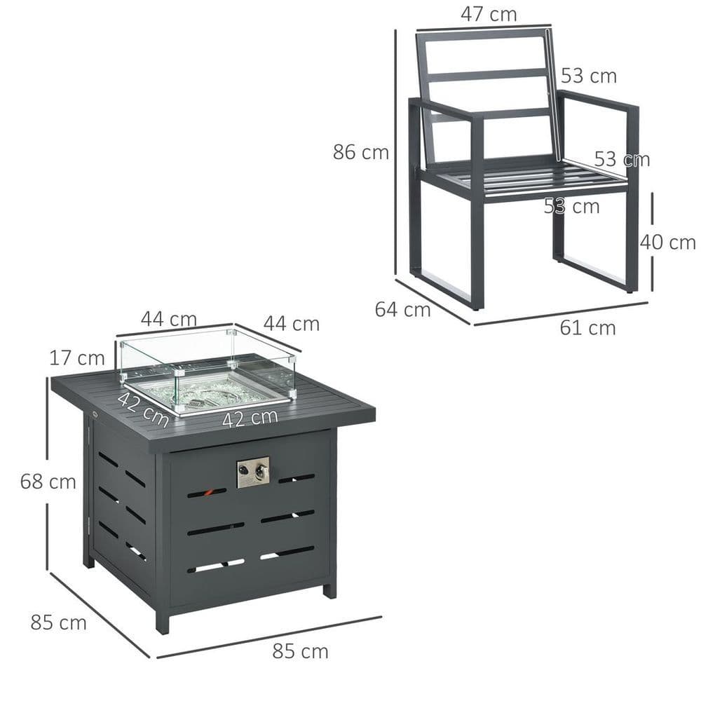 image-4 Seater Aluminium Garden Furniture Set with Gas Firepit Table, Grey