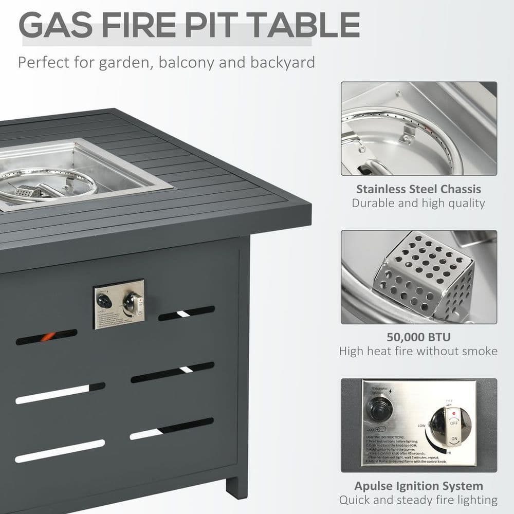 image-4 Seater Aluminium Garden Furniture Set with Gas Firepit Table, Grey