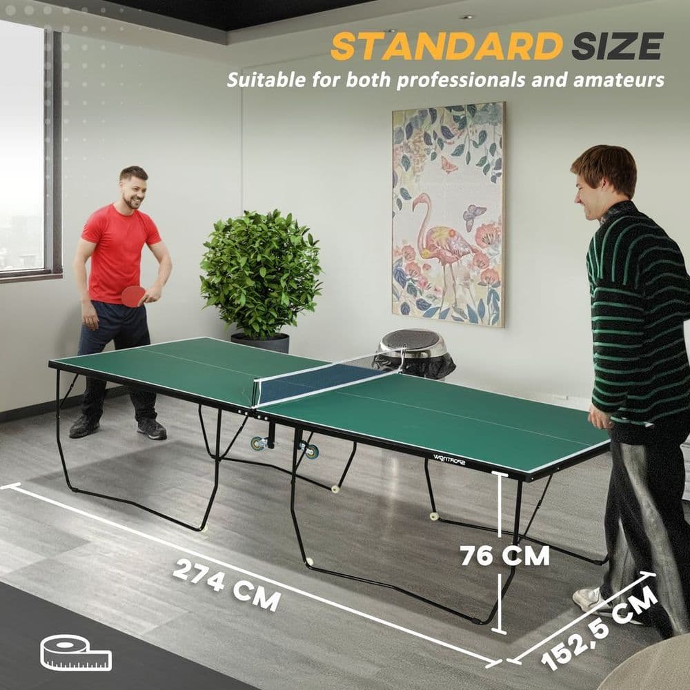 image-SPORTNOW 9FT Folding Table Tennis Table w/ 8 Wheels, for Indoors, Outdoors