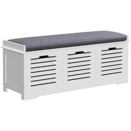 image-HOMCOM 3-Door Shoe Storage Bench Cushion Seat Slatted Doors Elevated Base White