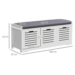 image-HOMCOM 3-Door Shoe Storage Bench Cushion Seat Slatted Doors Elevated Base White