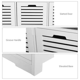 image-HOMCOM 3-Door Shoe Storage Bench Cushion Seat Slatted Doors Elevated Base White