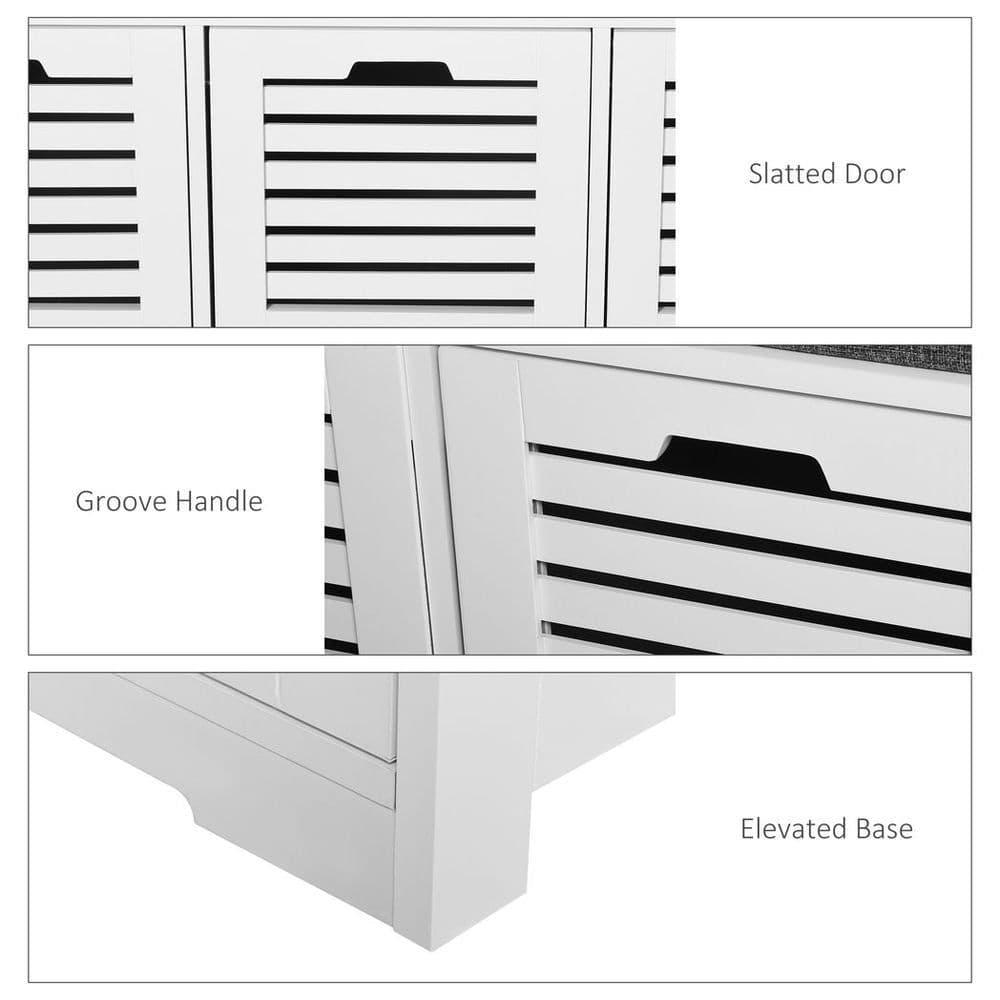 image-HOMCOM 3-Door Shoe Storage Bench Cushion Seat Slatted Doors Elevated Base White