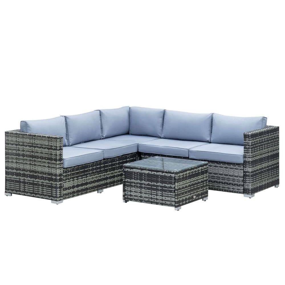 image-Outsunny 4 Pieces Rattan Furniture Sofa Set Chair w/ Corner Sofa Loveseat Grey
