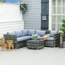 image-Outsunny 4 Pieces Rattan Furniture Sofa Set Chair w/ Corner Sofa Loveseat Grey