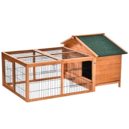 image-Wooden Rabbit Hutch Detachable Pet House with Openable Run & Roof