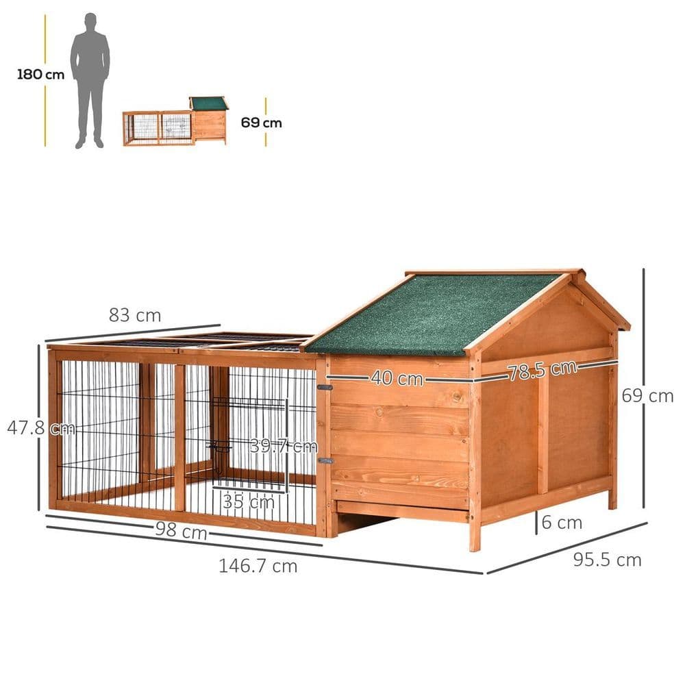 image-Wooden Rabbit Hutch Detachable Pet House with Openable Run & Roof