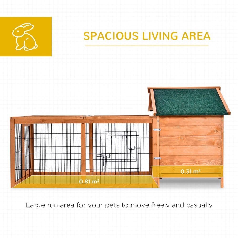 image-Wooden Rabbit Hutch Detachable Pet House with Openable Run & Roof