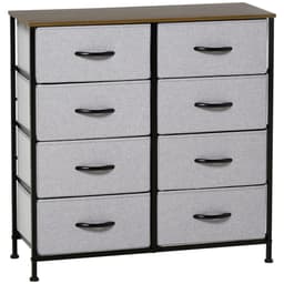 image-HOMCOM 8 Drawer Fabric Chest of Drawers w/ Wooden Top for Closet Hallway Grey
