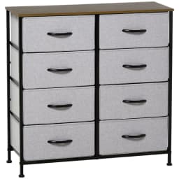 image-HOMCOM 8 Drawer Fabric Chest of Drawers w/ Wooden Top for Closet Hallway Grey