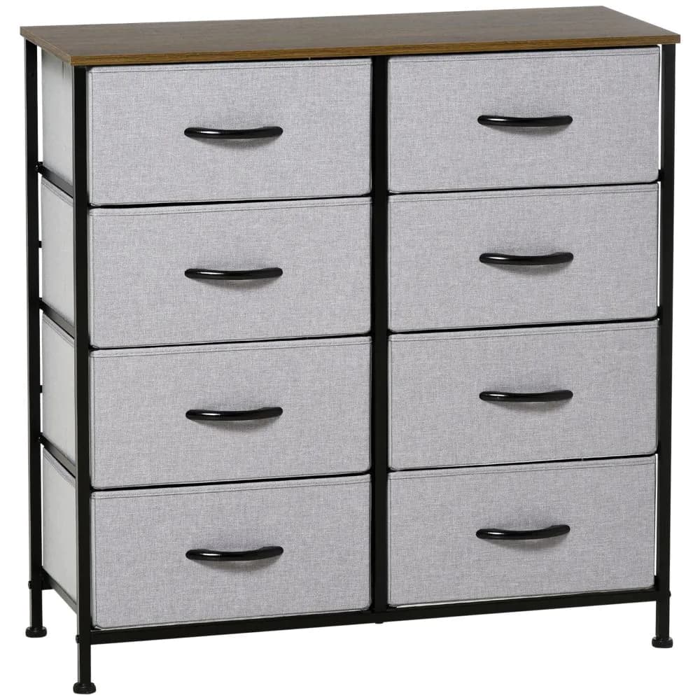 image-HOMCOM 8 Drawer Fabric Chest of Drawers w/ Wooden Top for Closet Hallway Grey