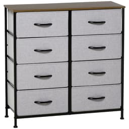 image-HOMCOM 8 Drawer Fabric Chest of Drawers w/ Wooden Top for Closet Hallway Grey