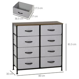 image-HOMCOM 8 Drawer Fabric Chest of Drawers w/ Wooden Top for Closet Hallway Grey