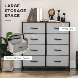 image-HOMCOM 8 Drawer Fabric Chest of Drawers w/ Wooden Top for Closet Hallway Grey