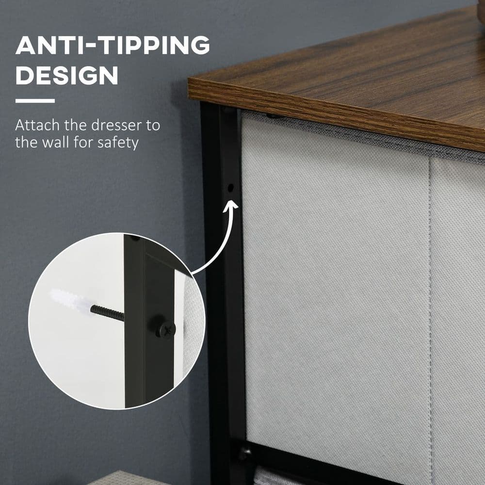 image-HOMCOM 8 Drawer Fabric Chest of Drawers w/ Wooden Top for Closet Hallway Grey