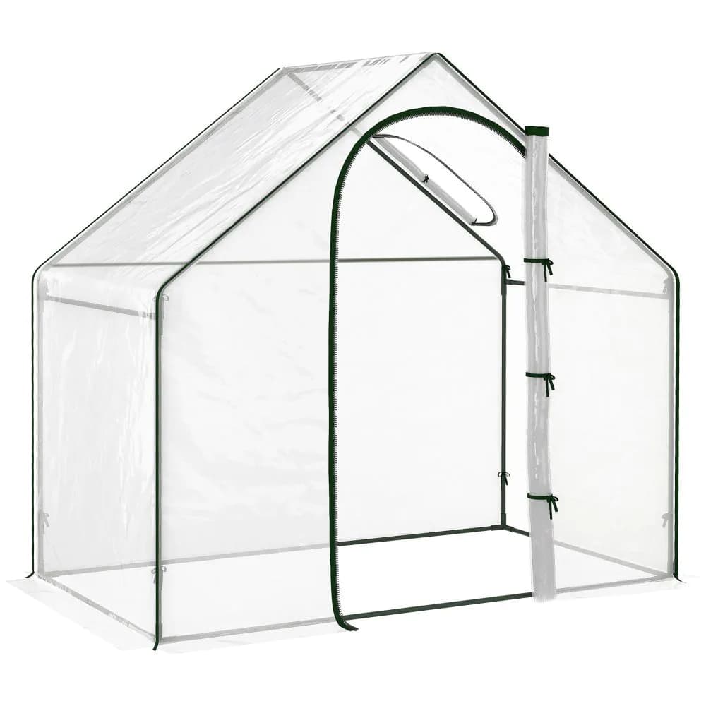 image-Outsunny Portable Walk-in PVC Greenhouse w/ Zipped Door for Flowers Plant
