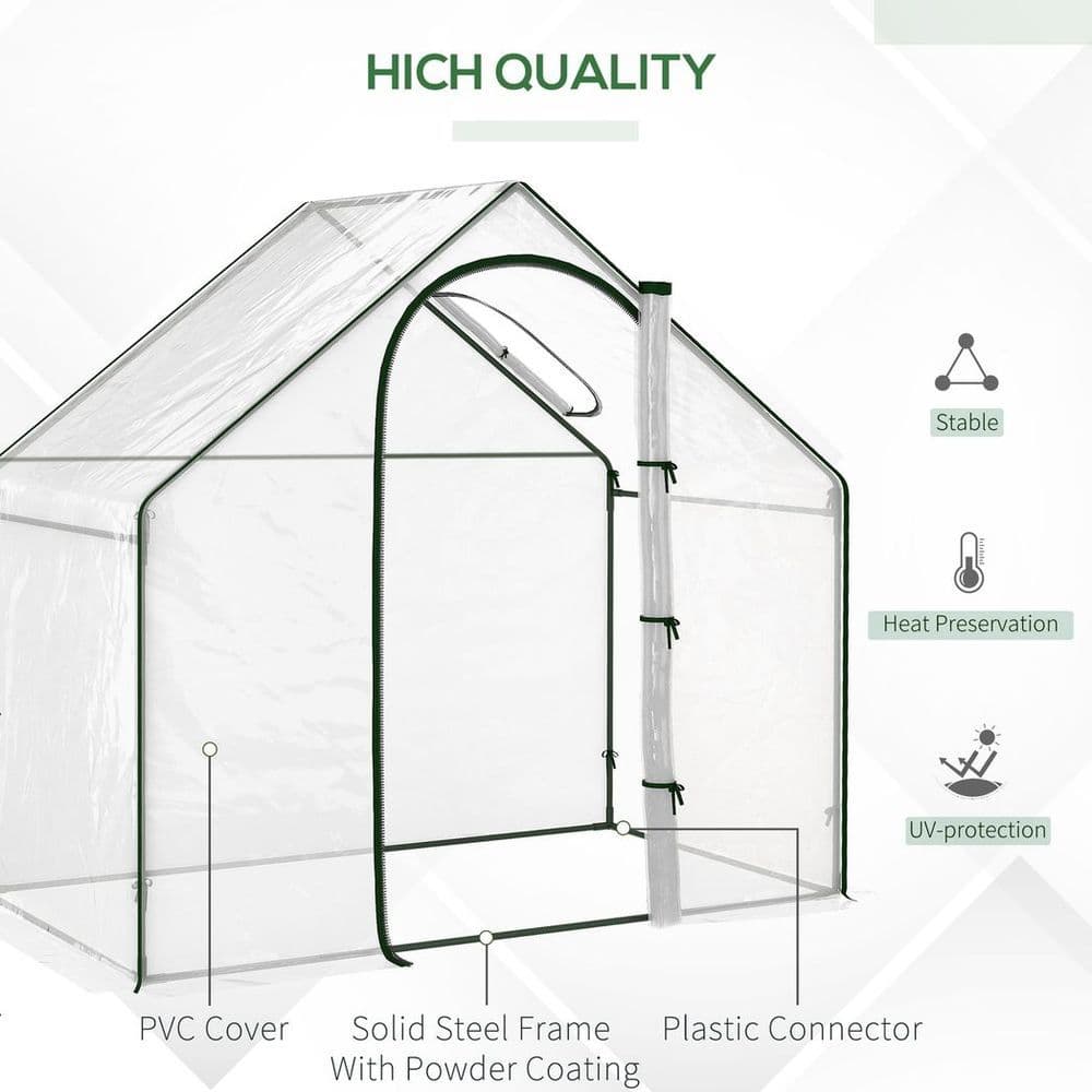 image-Outsunny Portable Walk-in PVC Greenhouse w/ Zipped Door for Flowers Plant