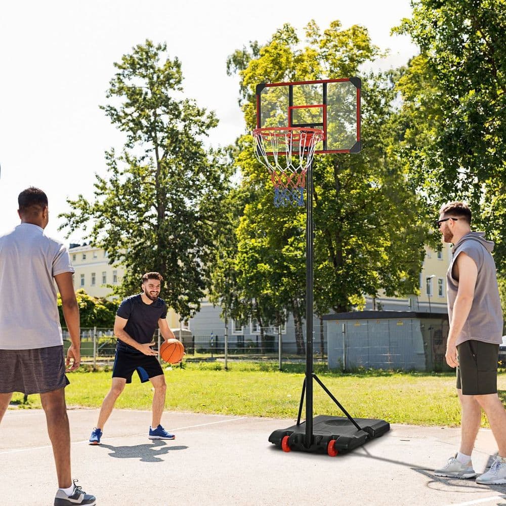 image-SPORTNOW Kids Adjustable Basketball Hoop and Stand w/ Wheels, 1.8-2m