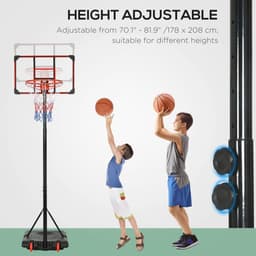 image-SPORTNOW Kids Adjustable Basketball Hoop and Stand w/ Wheels, 1.8-2m