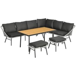 image-Outsunny 5 Piece Rattan Garden Furniture Set with Sofa, Coffee Table, Grey