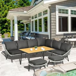 image-Outsunny 5 Piece Rattan Garden Furniture Set with Sofa, Coffee Table, Grey