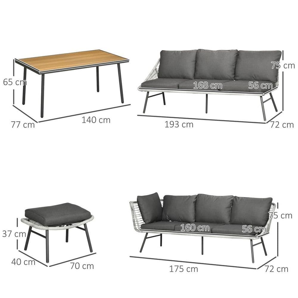 image-Outsunny 5 Piece Rattan Garden Furniture Set with Sofa, Coffee Table, Grey