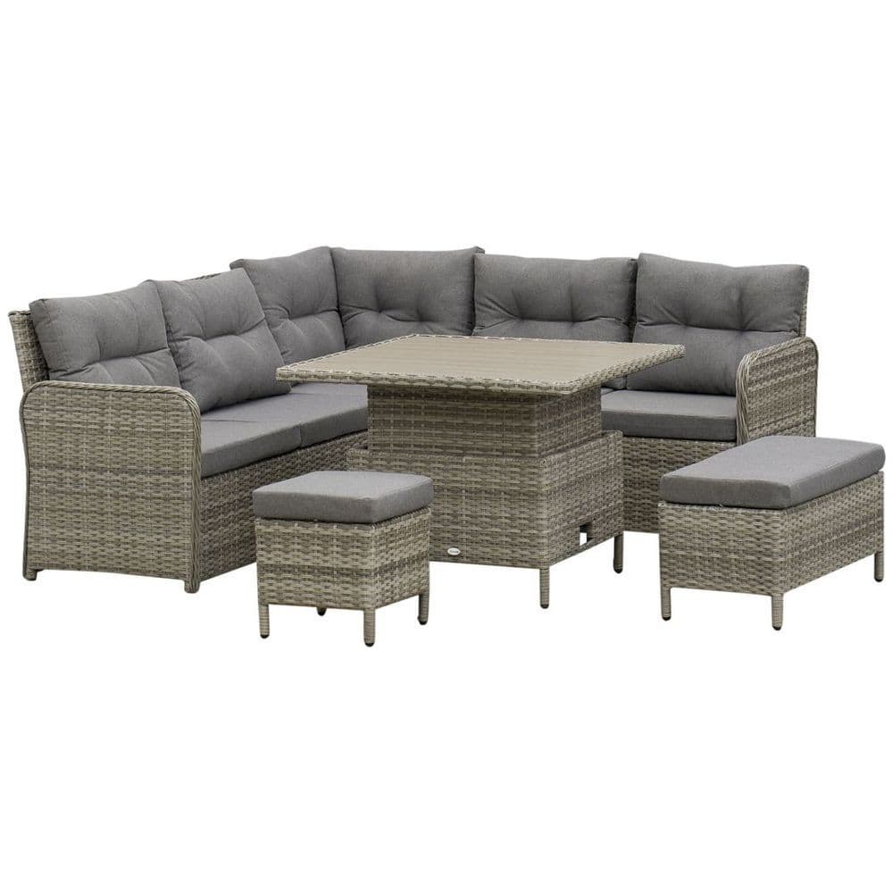 image-Outsunny 6 PCs Rattan Garden Furniture Sectional Conversation Corner Sofa