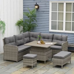 image-Outsunny 6 PCs Rattan Garden Furniture Sectional Conversation Corner Sofa